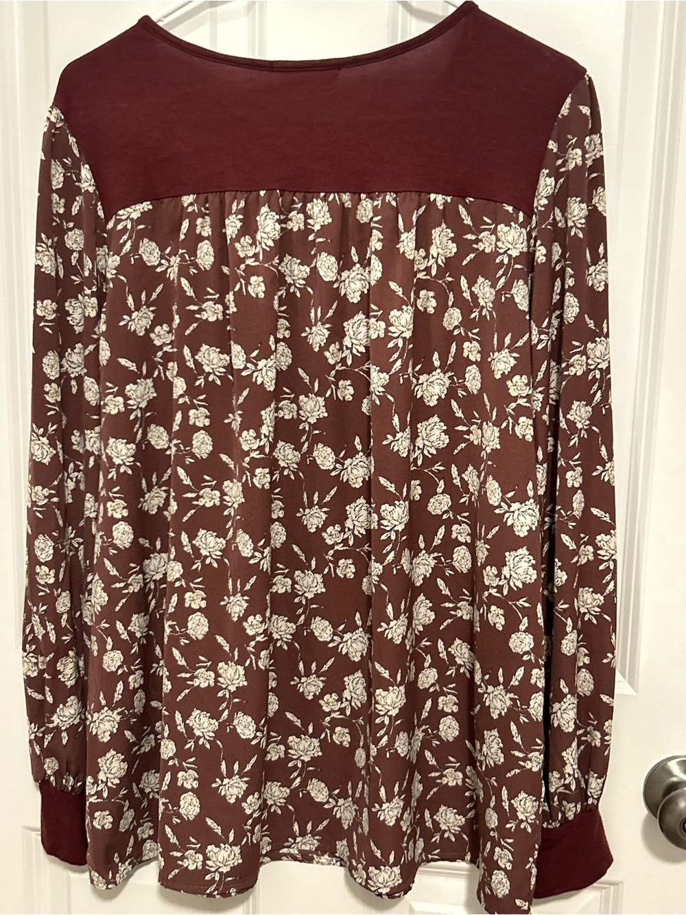 Women’s Burgundy Floral Long-Sleeve Blouse